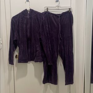 Cami plum velour pantsuit with hoodie. 2X.